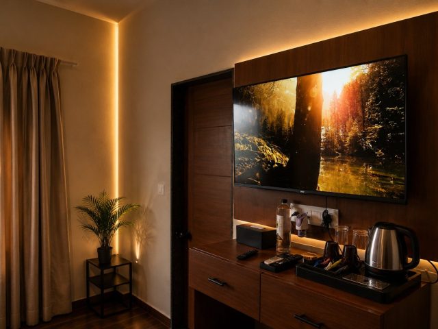 Television, tea and coffee setup in an Executive Room